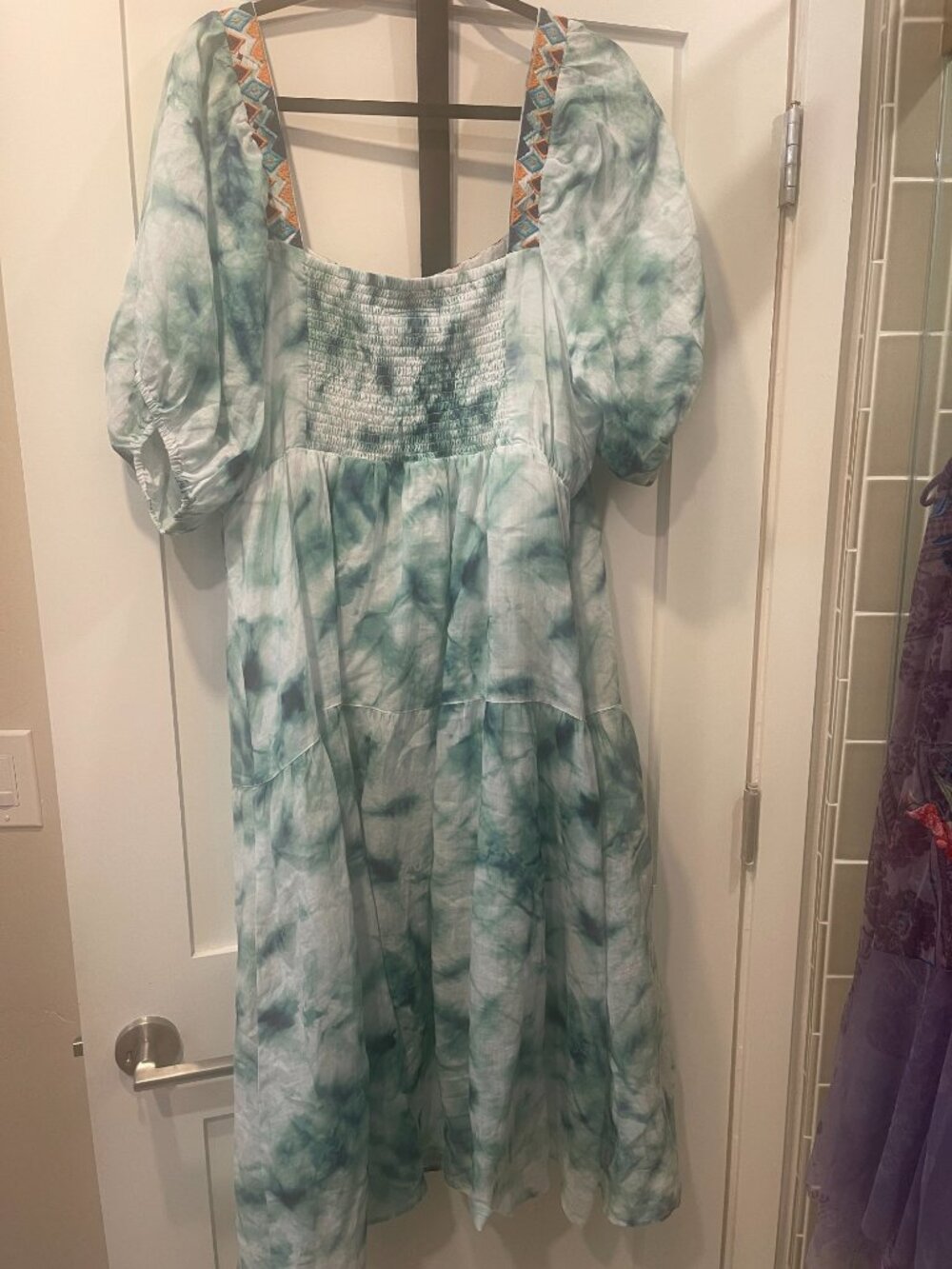 Johnny Was Tie Die 100% Ramie Tiered Dress Sz XL $328
